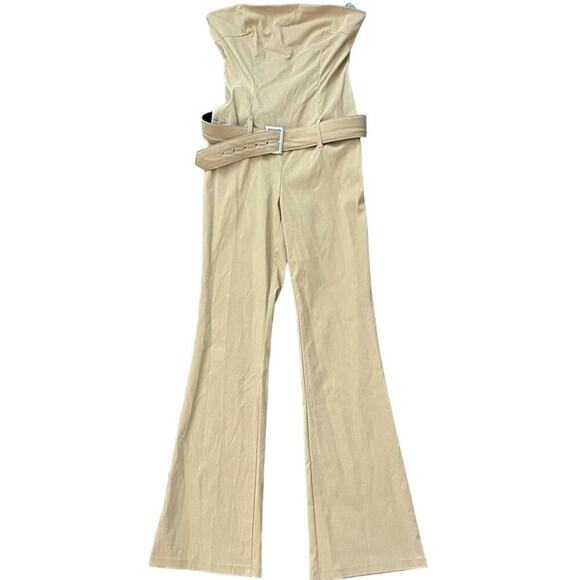 Y2k strapless belted flare full body jumpsuit romper - Picture 1 of 5